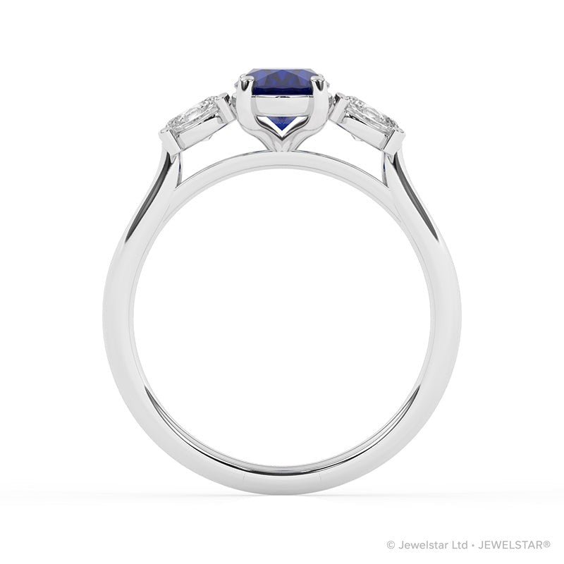 R-82512-SA-W  Lab Diamond & Sapphire Three Stone Ring