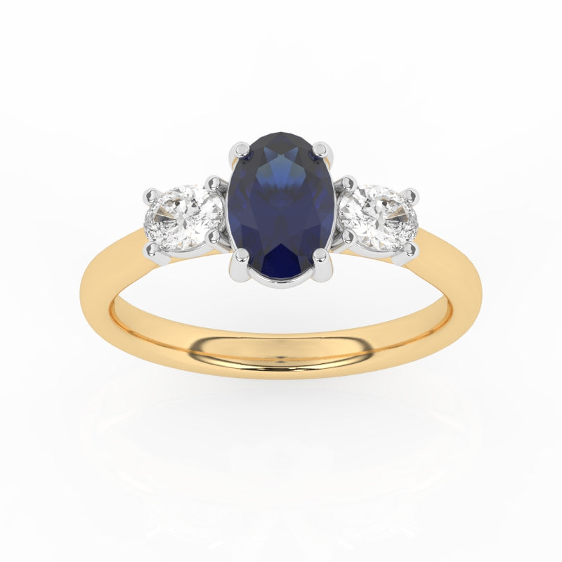 R-82512-SA-Y  Lab Diamond & Sapphire Three Stone Ring