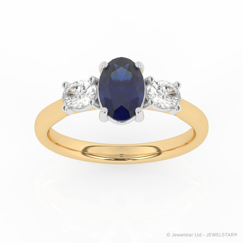 R-82512-SA-Y  Lab Diamond & Sapphire Three Stone Ring