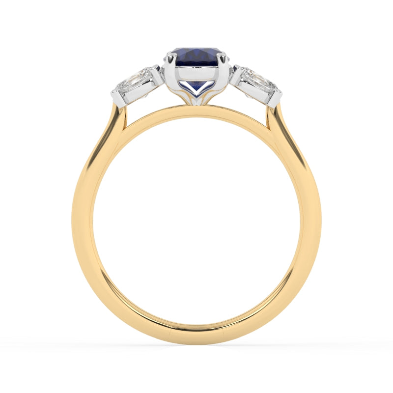 R-82512-SA-Y  Lab Diamond & Sapphire Three Stone Ring