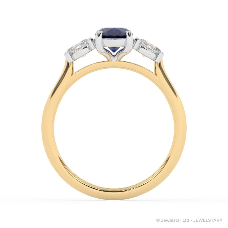 R-82512-SA-Y  Lab Diamond & Sapphire Three Stone Ring