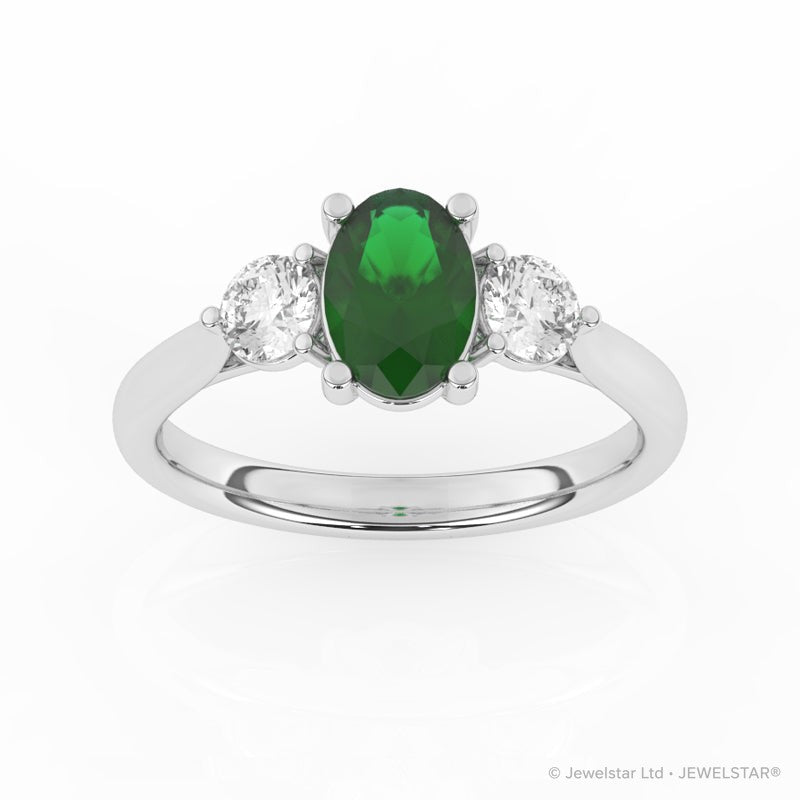 R-82513-EM-W  Lab Diamond & Emerald Three Stone Ring