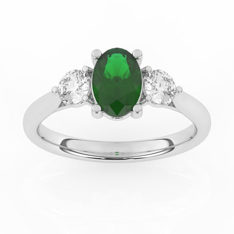 R-82513-EM-W  Lab Diamond & Emerald Three Stone Ring F/VS (EGL Report Included)