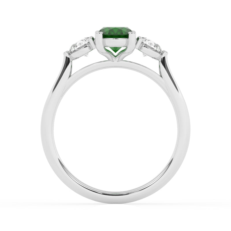 R-82513-EM-W  Lab Diamond & Emerald Three Stone Ring