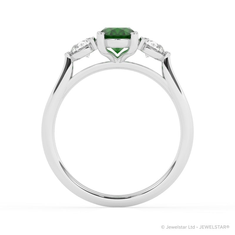 R-82513-EM-W  Lab Diamond & Emerald Three Stone Ring