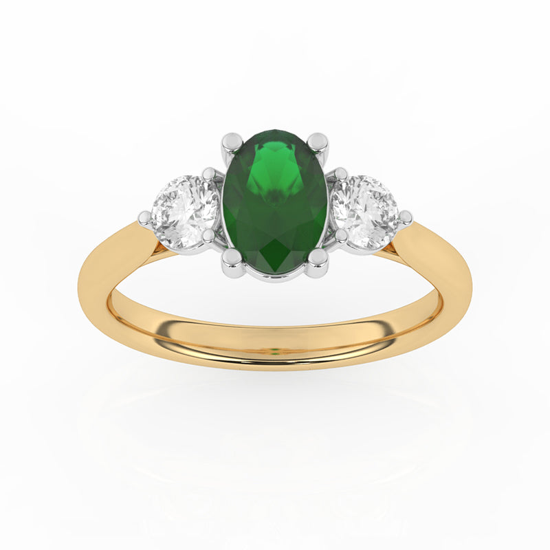 R-82513-EM-Y  Lab Diamond & Emerald Three Stone Ring