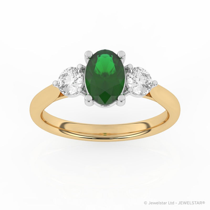 R-82513-EM-Y  Lab Diamond & Emerald Three Stone Ring