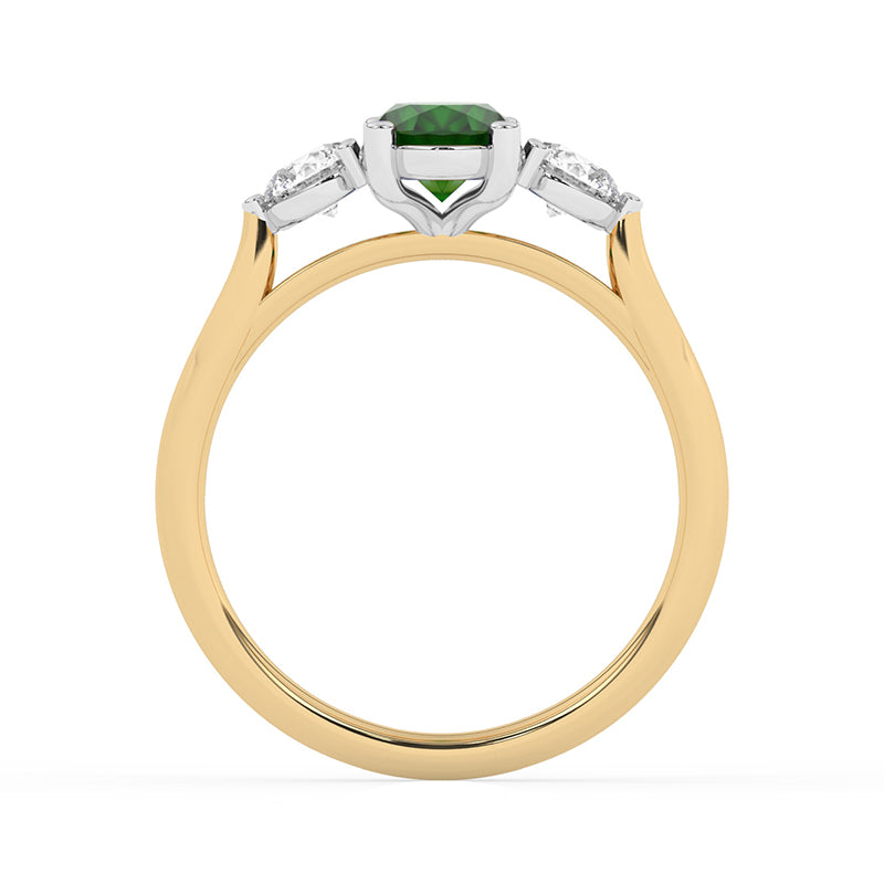 R-82513-EM-Y  Lab Diamond & Emerald Three Stone Ring