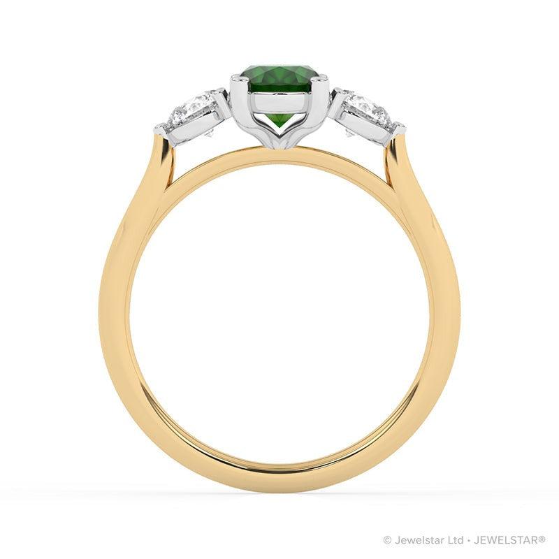 R-82513-EM-Y  Lab Diamond & Emerald Three Stone Ring