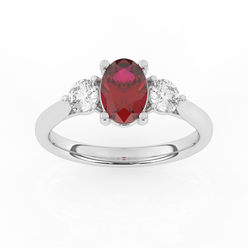 R-82513-RU-W  Lab Diamond & Ruby Three Stone Ring