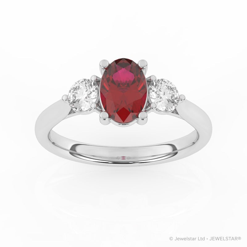 R-82513-RU-W  Lab Diamond & Ruby Three Stone Ring