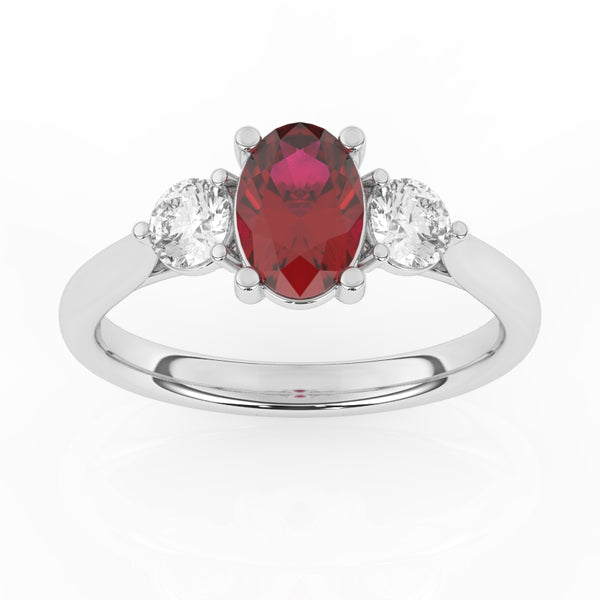 R-82513-RU-W  Lab Diamond & Ruby Three Stone Ring F/VS (EGL Report Included)