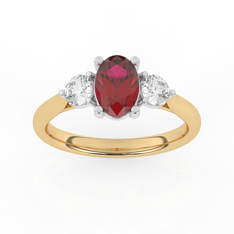 R-82513-RU-Y  Lab Diamond & Ruby Three Stone Ring