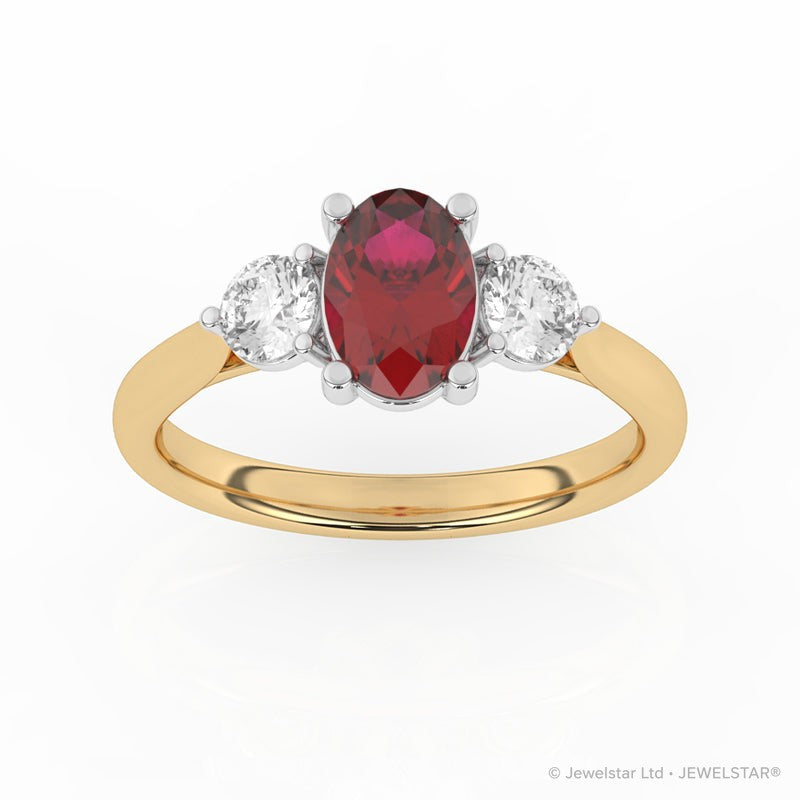 R-82513-RU-Y  Lab Diamond & Ruby Three Stone Ring