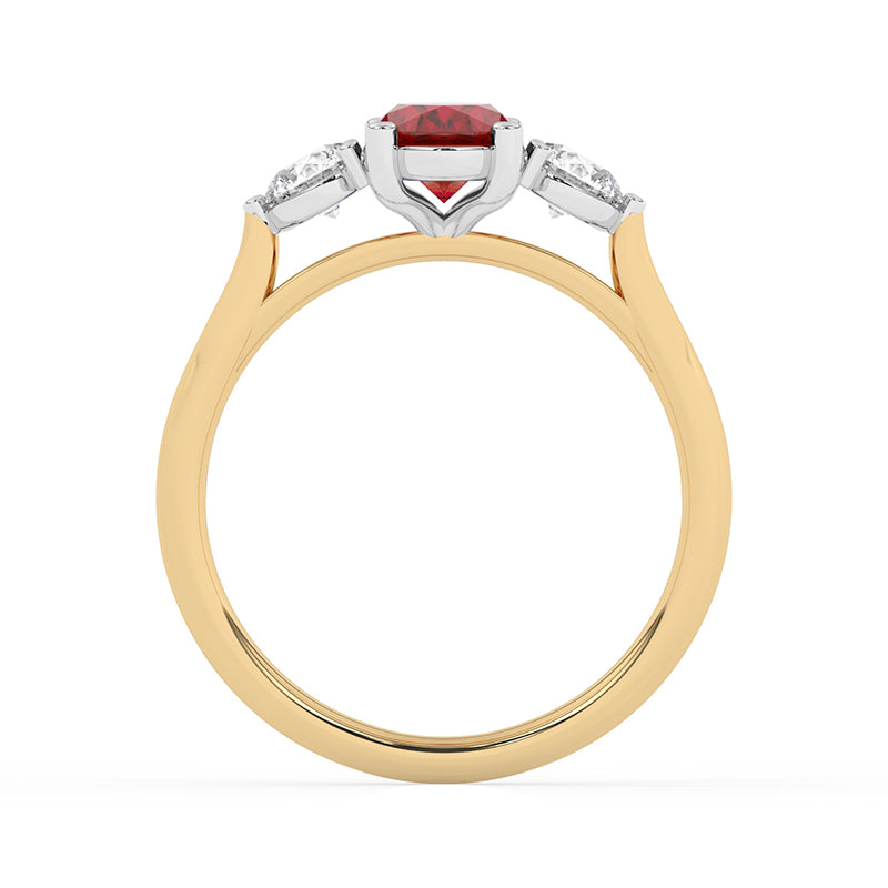R-82513-RU-Y  Lab Diamond & Ruby Three Stone Ring