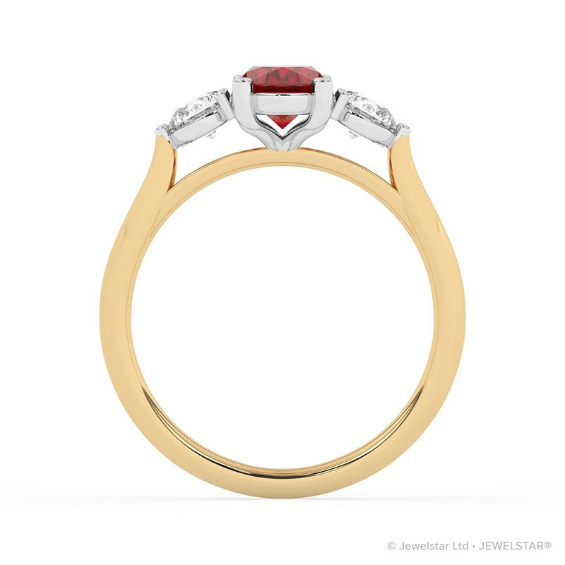 R-82513-RU-Y  Lab Diamond & Ruby Three Stone Ring