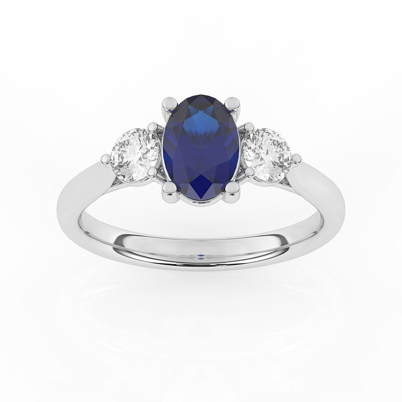R-82513-SA-W  Lab Diamond & Sapphire Three Stone Ring