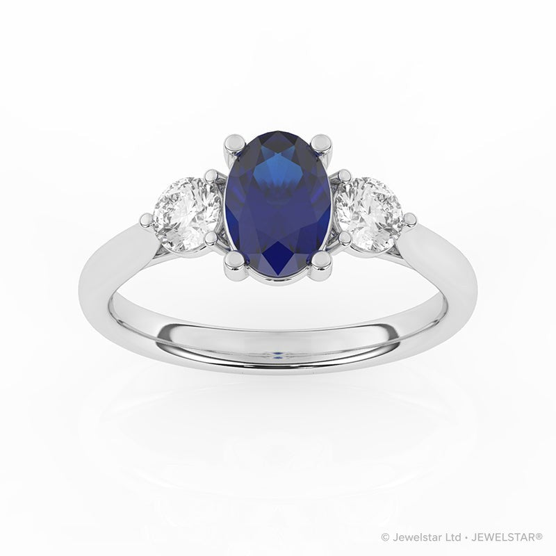 R-82513-SA-W  Lab Diamond & Sapphire Three Stone Ring