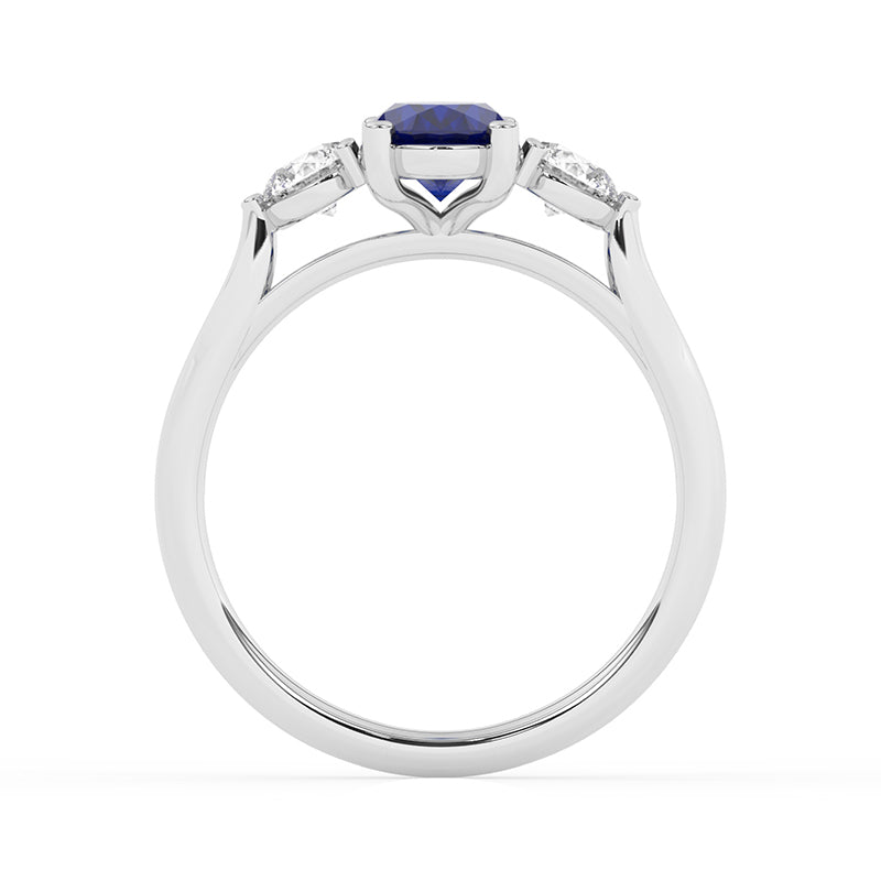 R-82513-SA-W  Lab Diamond & Sapphire Three Stone Ring