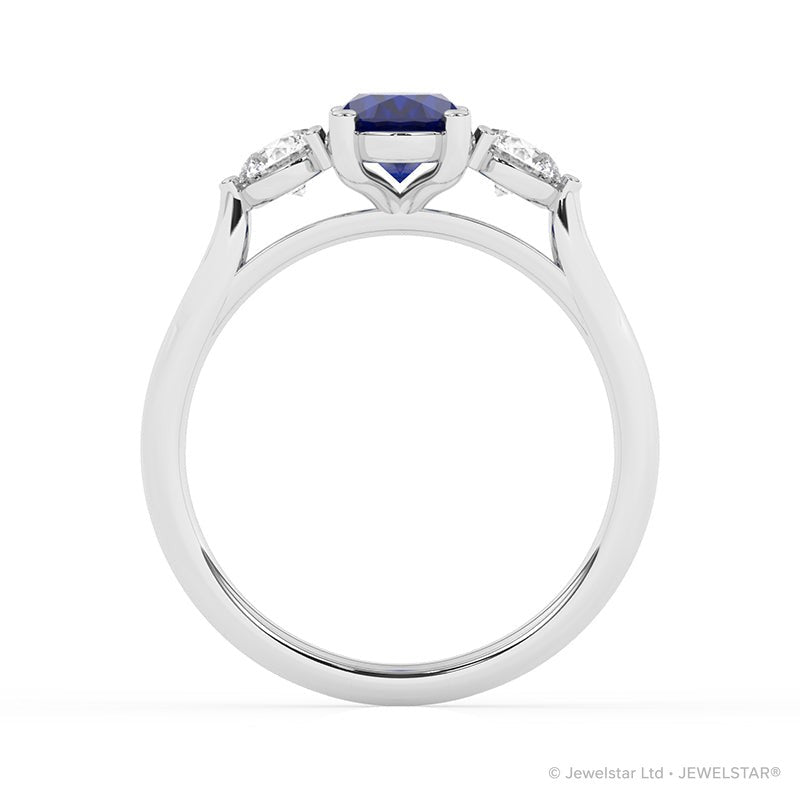 R-82513-SA-W  Lab Diamond & Sapphire Three Stone Ring