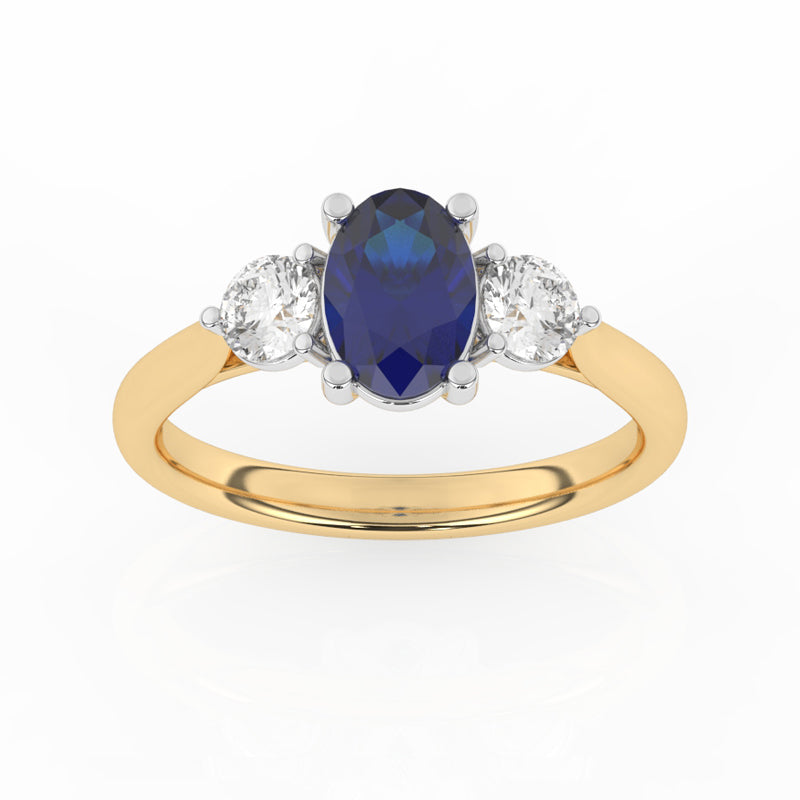 R-82513-SA-Y  Lab Diamond & Sapphire Three Stone Ring