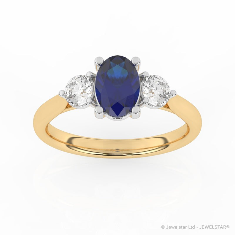 R-82513-SA-Y  Lab Diamond & Sapphire Three Stone Ring