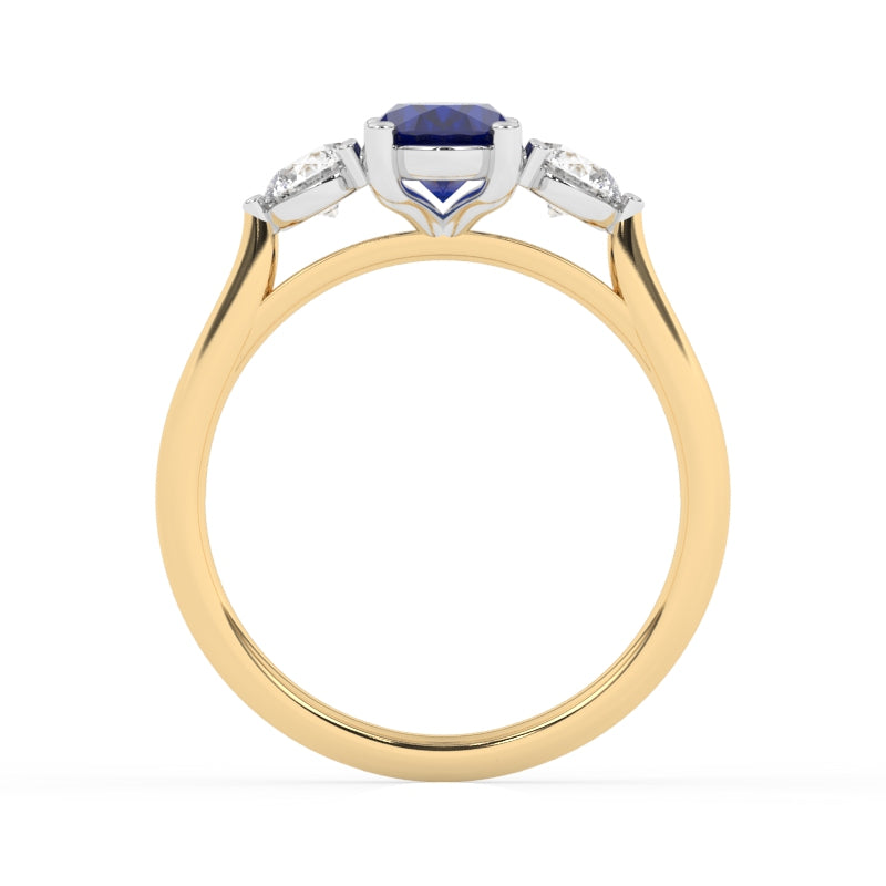 R-82513-SA-Y  Lab Diamond & Sapphire Three Stone Ring
