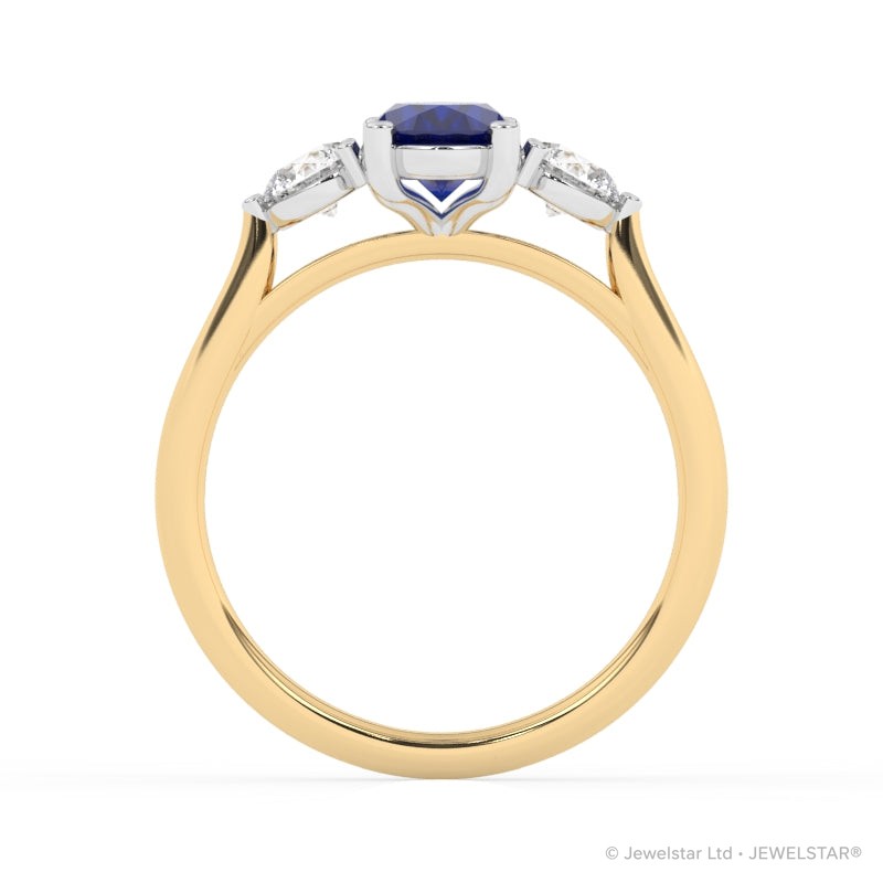 R-82513-SA-Y  Lab Diamond & Sapphire Three Stone Ring
