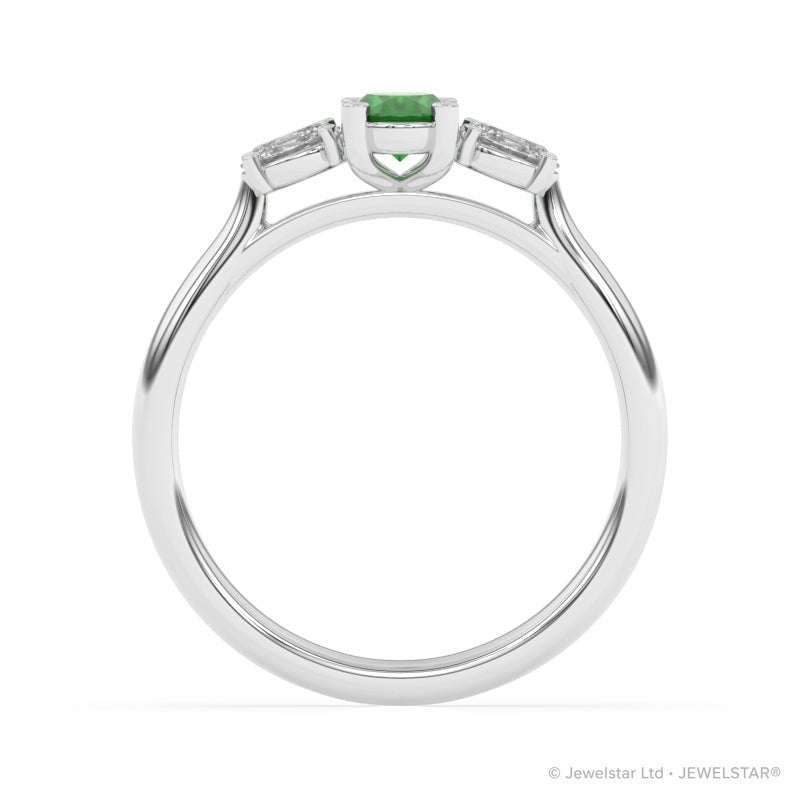 R-82520-EM-W  Lab Diamond & Emerald Three Stone Ring
