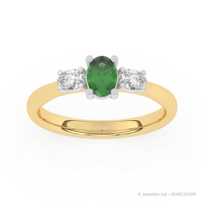 R-82520-EM-Y  Lab Diamond & Emerald Three Stone Ring