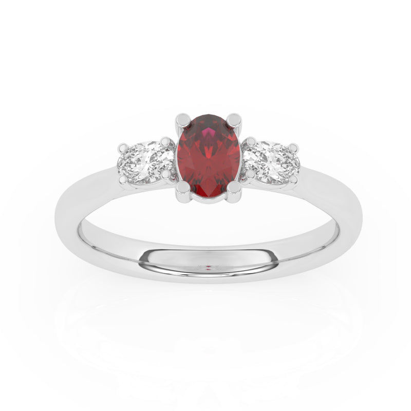 R-82520-RU-W  Lab Diamond & Ruby Three Stone Ring