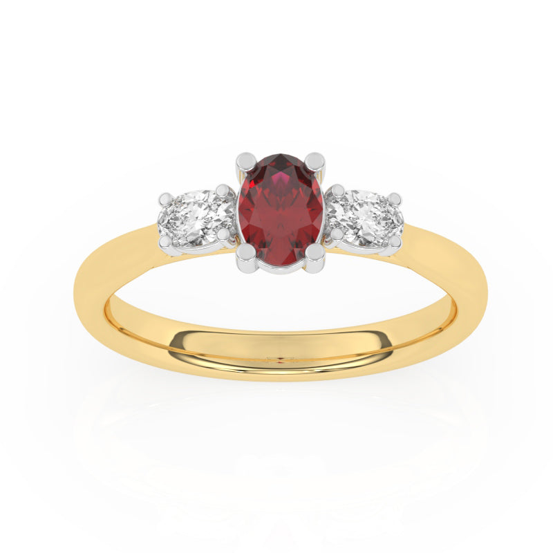 R-82520-RU-Y  Lab Diamond & Ruby Three Stone Ring