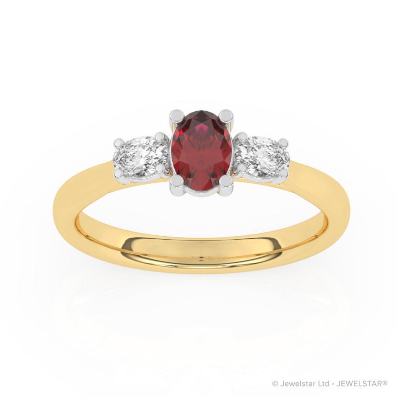 R-82520-RU-Y  Lab Diamond & Ruby Three Stone Ring