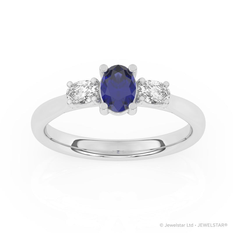 R-82520-SA-W  Lab Diamond & Sapphire Three Stone Ring