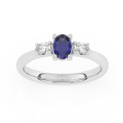 R-82520-SA-W  Lab Diamond & Sapphire Three Stone Ring F/VS (EGL Report Included)