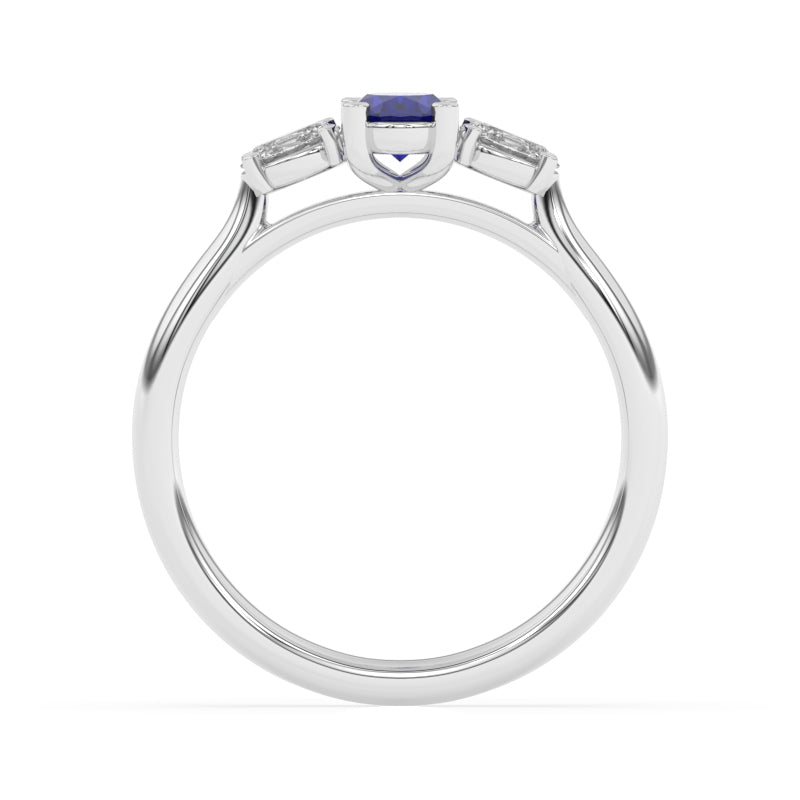 R-82520-SA-W  Lab Diamond & Sapphire Three Stone Ring