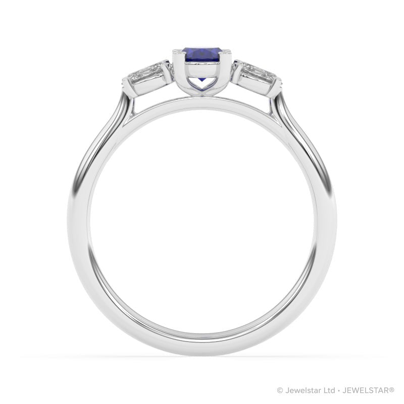 R-82520-SA-W  Lab Diamond & Sapphire Three Stone Ring