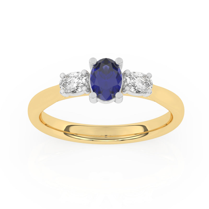 R-82520-SA-Y  Lab Diamond & Sapphire Three Stone Ring