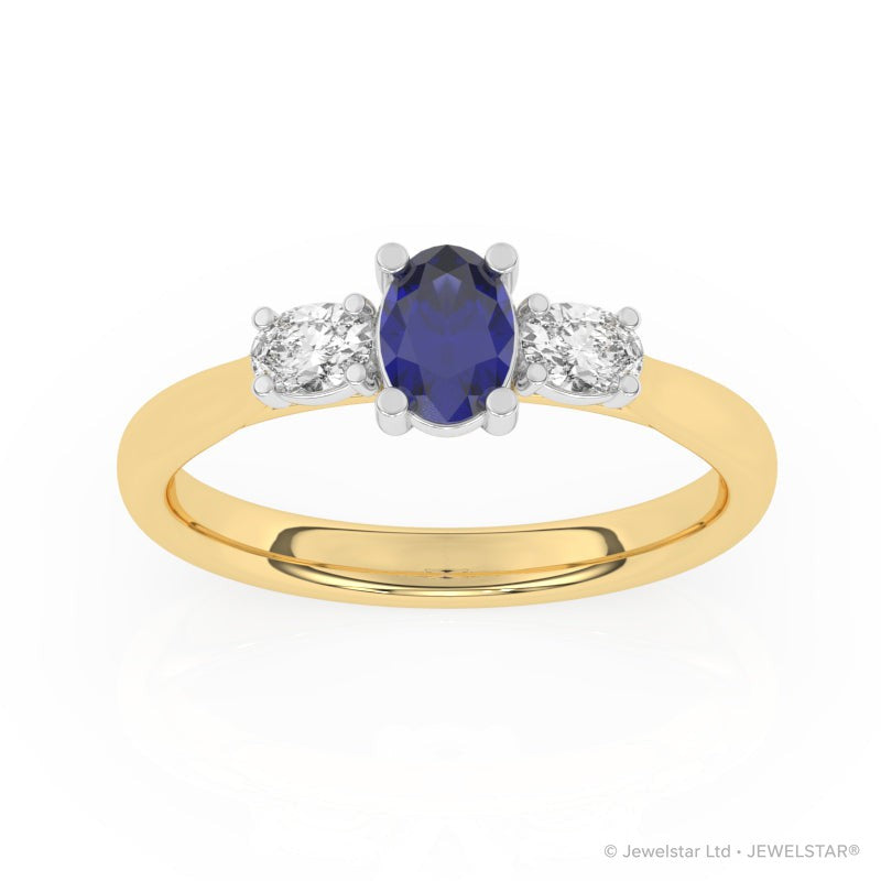 R-82520-SA-Y  Lab Diamond & Sapphire Three Stone Ring