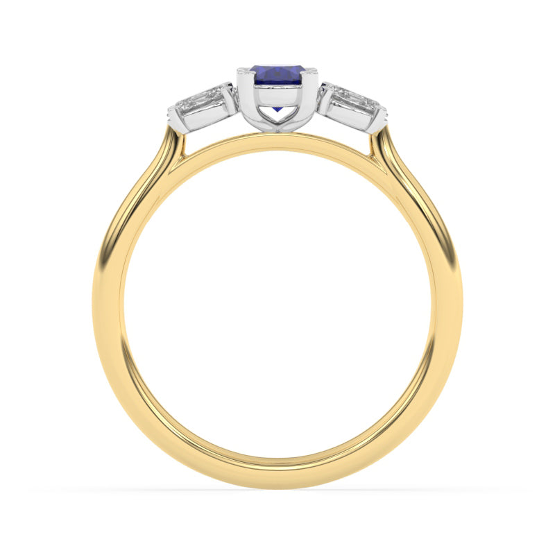 R-82520-SA-Y  Lab Diamond & Sapphire Three Stone Ring