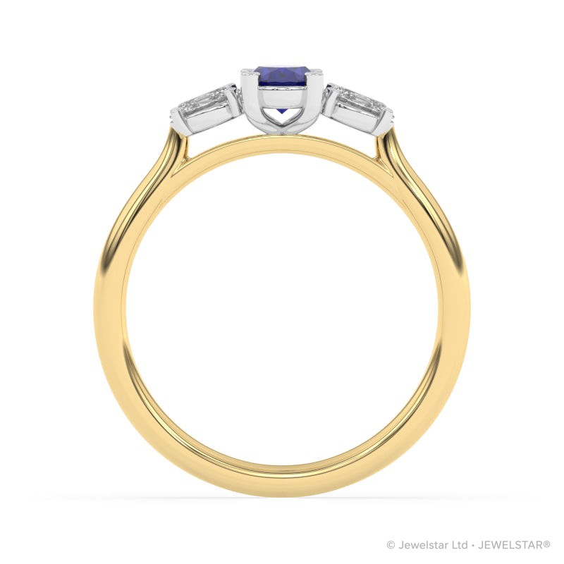 R-82520-SA-Y  Lab Diamond & Sapphire Three Stone Ring