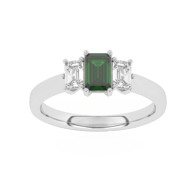 R-83100-EM-W  Lab Diamond & Emerald Three Stone Ring
