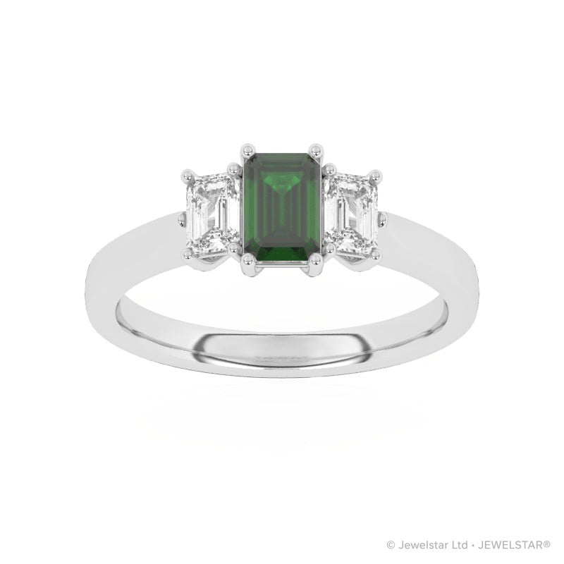 R-83100-EM-W  Lab Diamond & Emerald Three Stone Ring
