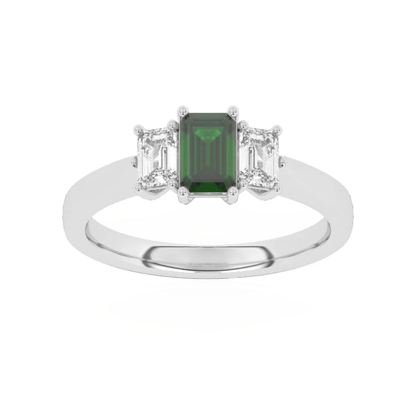 R-83100-EM-W  Lab Diamond & Emerald Three Stone Ring F/VS (EGL Report Included)