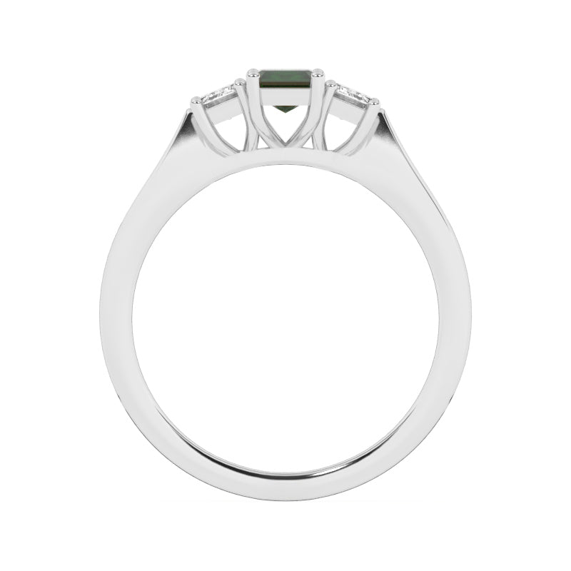 R-83100-EM-W  Lab Diamond & Emerald Three Stone Ring