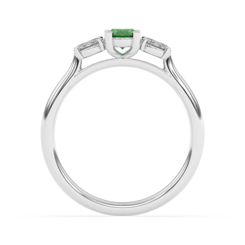 R-82520-EM-W  Lab Diamond & Emerald Three Stone Ring