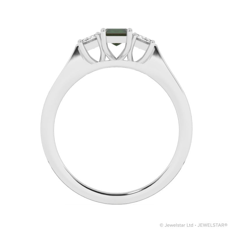 R-83100-EM-W  Lab Diamond & Emerald Three Stone Ring