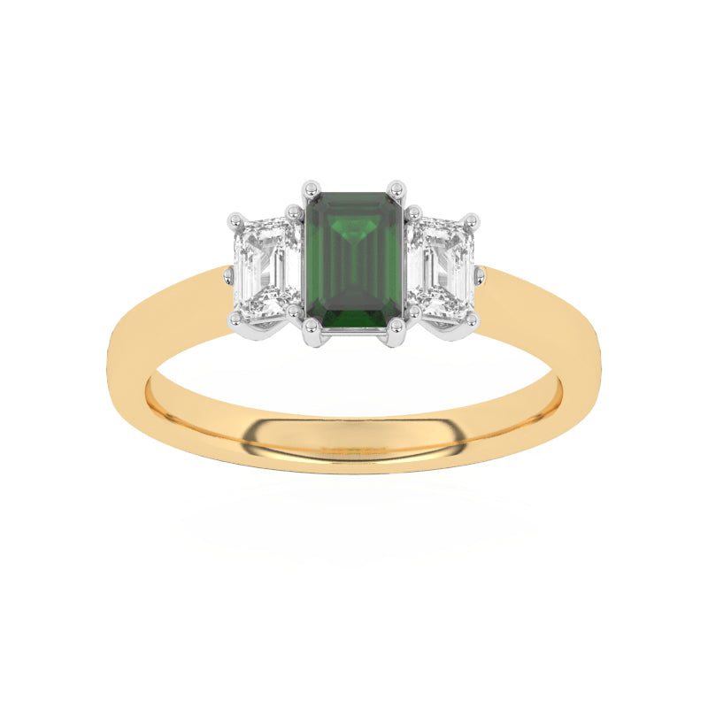 R-83100-EM-Y  Lab Diamond & Emerald Three Stone Ring