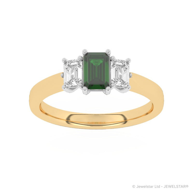 R-83100-EM-Y  Lab Diamond & Emerald Three Stone Ring
