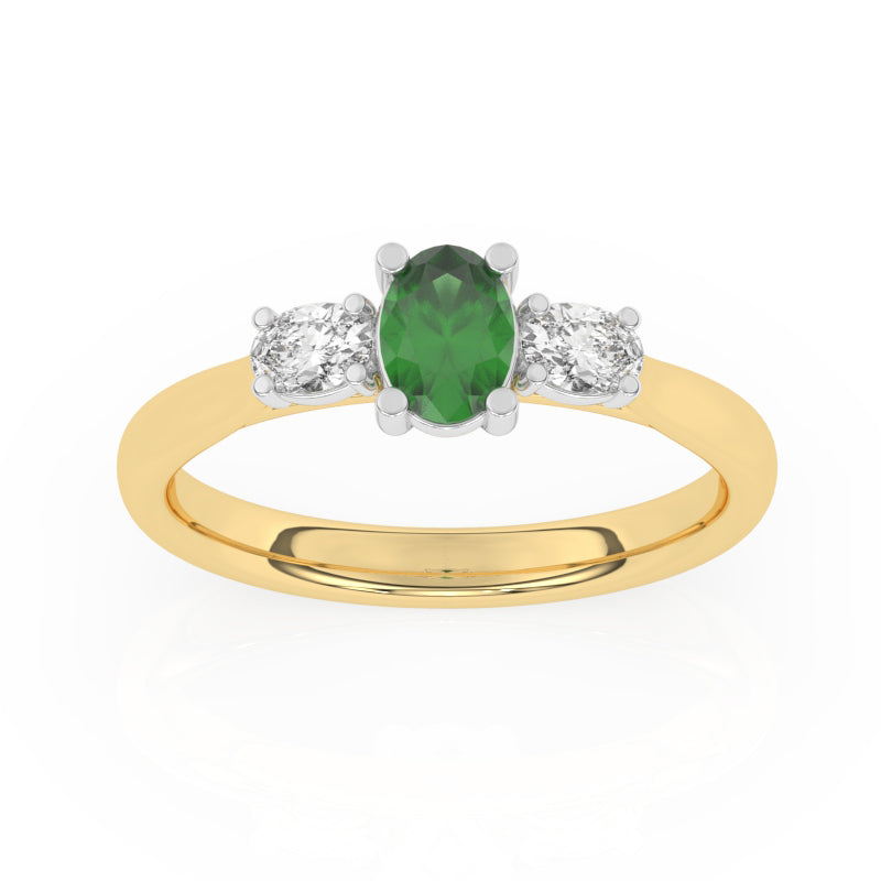 R-82520-EM-Y  Lab Diamond & Emerald Three Stone Ring